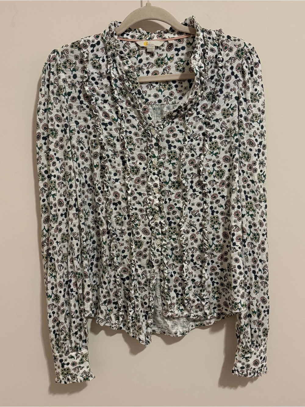 Boden White Button Front Floral Blouse size 6